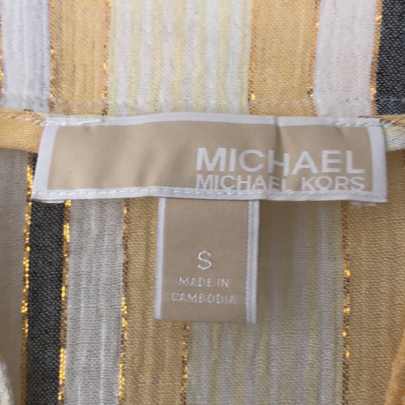 Michael Kors Top Shirt Striped LUREX Metallic Yellow Gray White SZ S - Picture 5 of 6